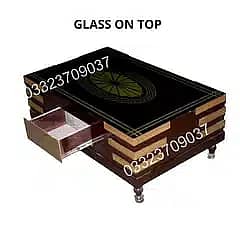 center large Wooden Table with Drawer with Glass on Top 2