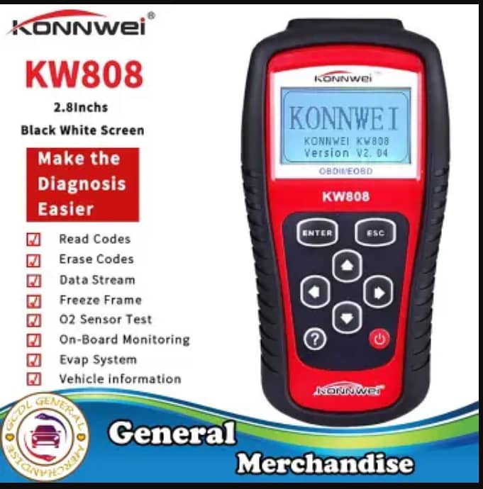 KONNWEI KW808 Auto OBDII Code Reader 2.8"Large Screen OBD2 Scanner 0