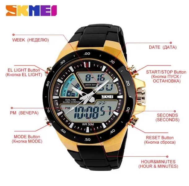 Digit Dual Time Stopwatch Dual Display Wristwatche 3
