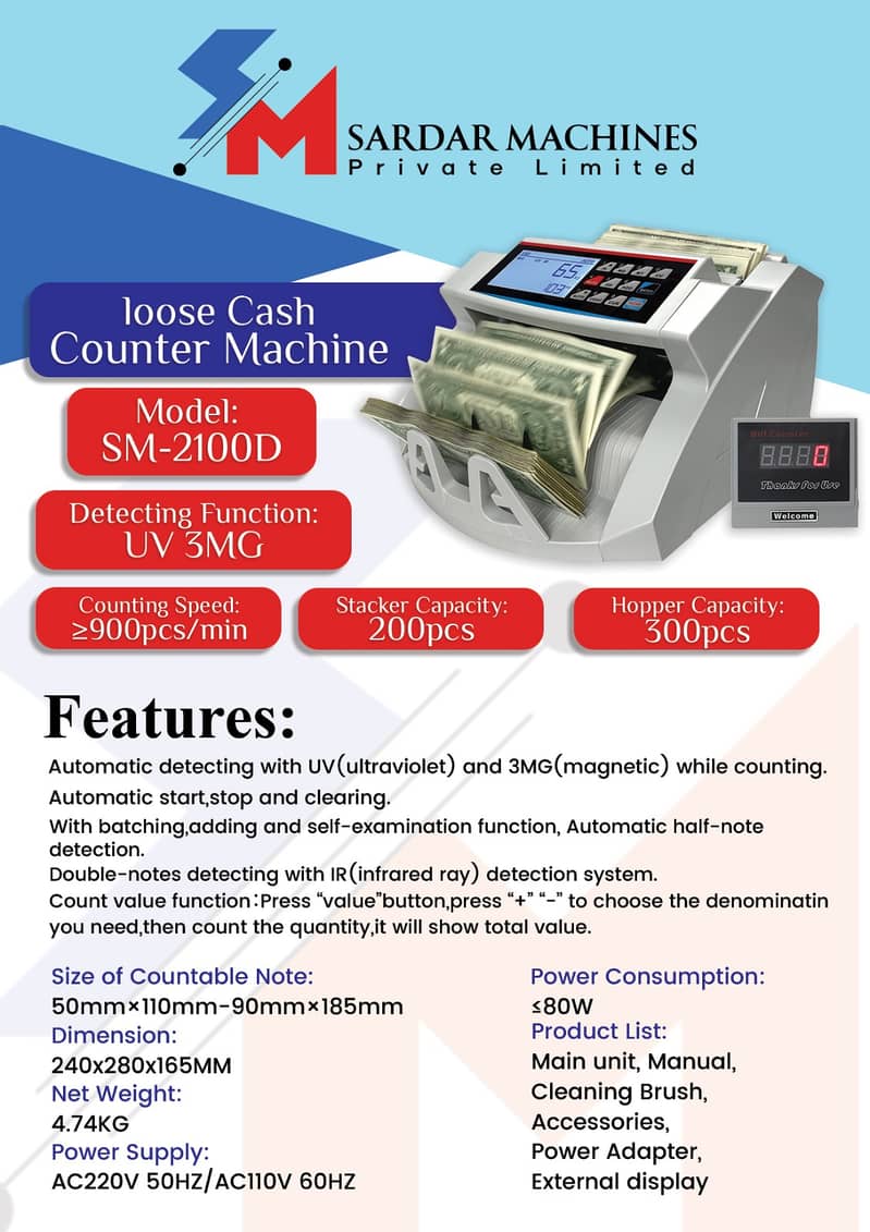 cash counting machines with fake note detection USD EURO PKR Pakistan 5