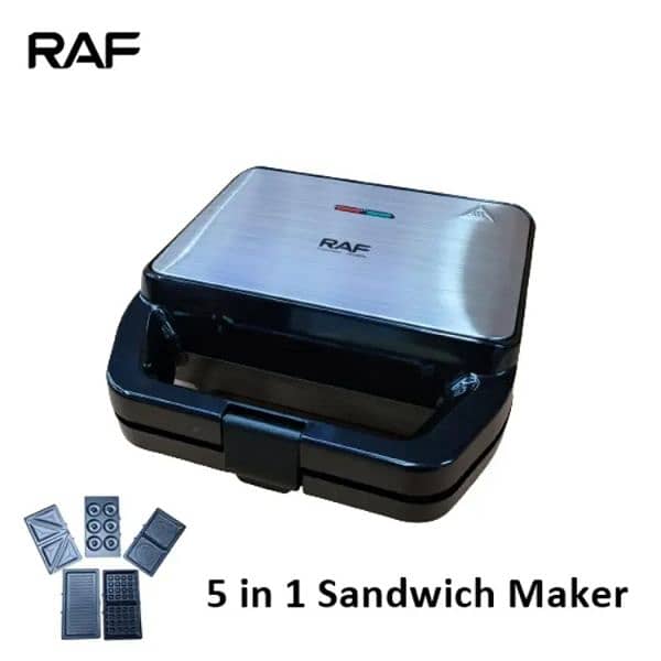 RAF 5 IN 1 SANDWICH WAFFLE PANINI GRILL TOASTER DONUT COOKIE MAKER 9