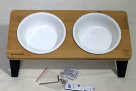 Ceramic Pet Feeding Bowls with Wood & Metal Stand