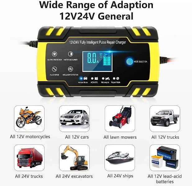 Husgw Car Battery Charger,8A 12V/4A 24V Car Battery Charger 3