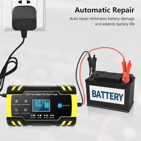 Husgw Car Battery Charger,8A 12V/4A 24V Car Battery Charger 5