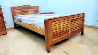Single Wooden Bed with Mattress & a Matching Side Table