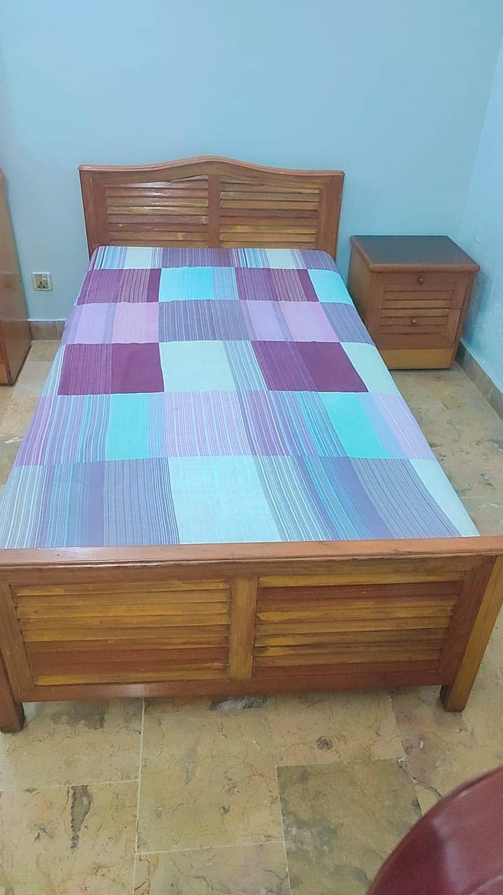 Single Wooden Bed with Mattress & a Matching Side Table 2