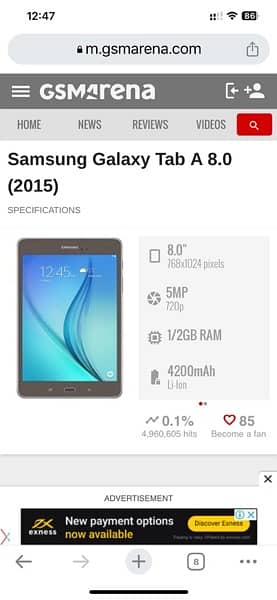 Samsung Galaxy Tab A 8"  2gb ram 16 gb rom 5