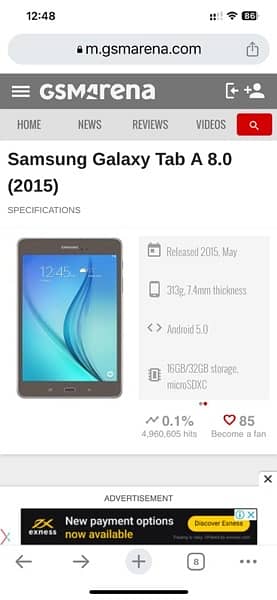 Samsung Galaxy Tab A 8"  2gb ram 16 gb rom 6
