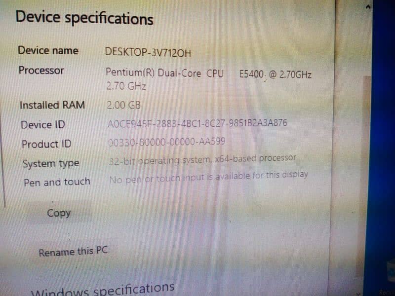 daul core cpu 2GB RAM hard DISK 250 4