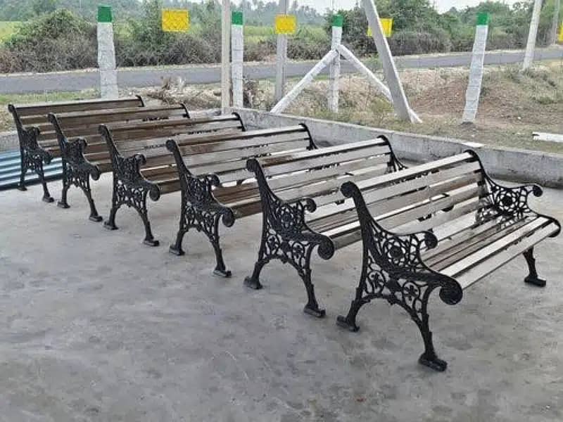 Park seating Lawn Benches, Patios outdoor Wooden Iron Frame Benches 9