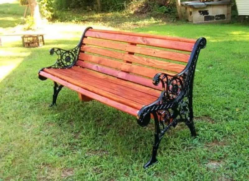Park seating Lawn Benches, Patios outdoor Wooden Iron Frame Benches 13