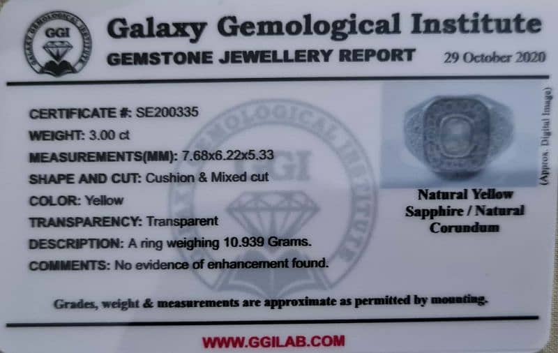 ~YELLOW SAPHIRE /PUKHRAJ WITH GALAXY GEMOLOGICAL LAB CERTIFICATE 1