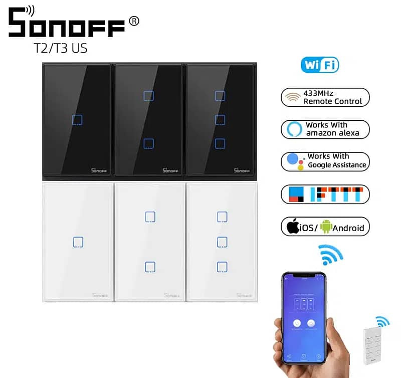 SONOFF T2US3C-TX Smart WiFi Wall Light Switch 433MHz RF Remote Control 0