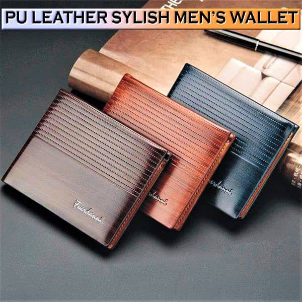 Stylish Men's Wallet (Shiny Look) - PU Leather - Standard Size 0