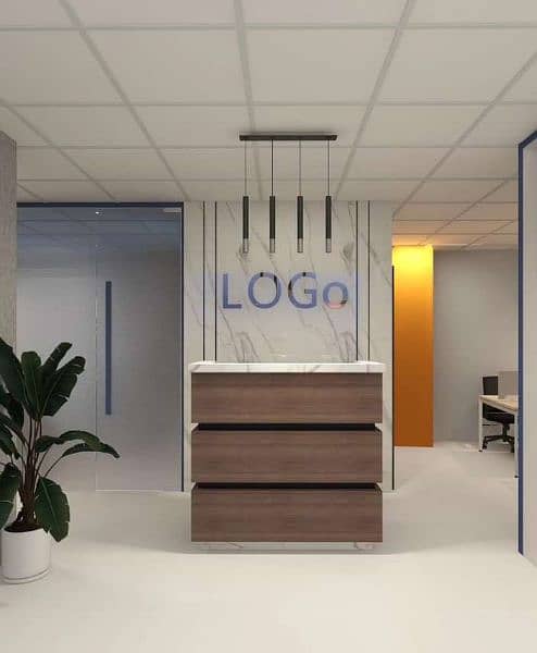 Office decor,glass paper,logo design,wpc panel,pvc ceiling,tv console, 1
