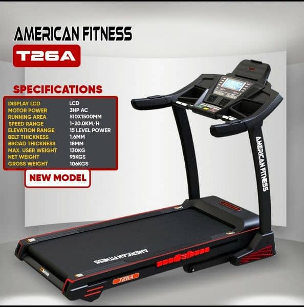 american fitness T26 ac motor treadmill gym and fitness machine 1