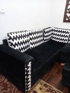 L Shaped Black Velvet Sofa