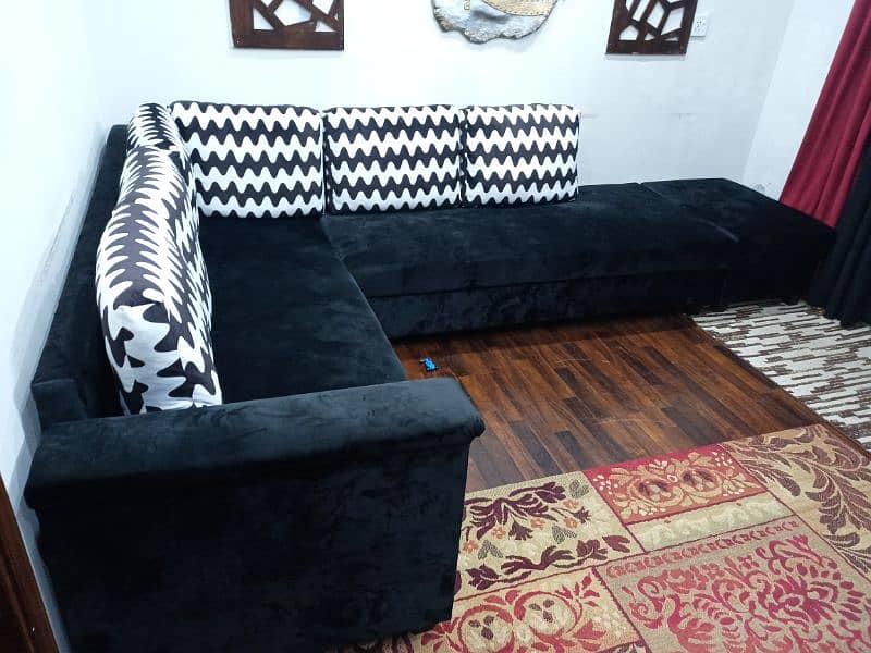 L Shaped Black Velvet Sofa 3