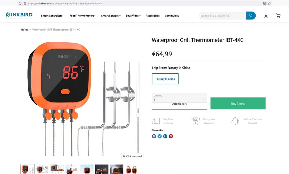 Waterproof Grill Thermometer IBT-4XC