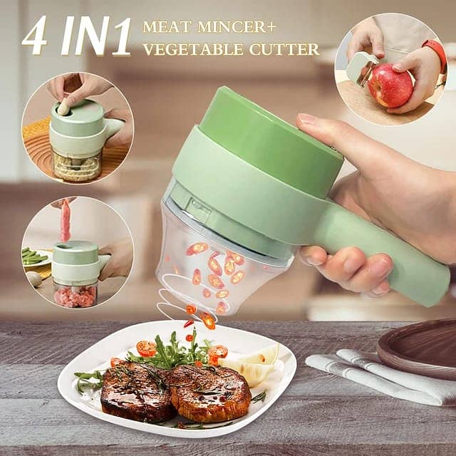 4 in 1 Portable Electric Vegetable Cutter Set, Wireless Mini Food 3