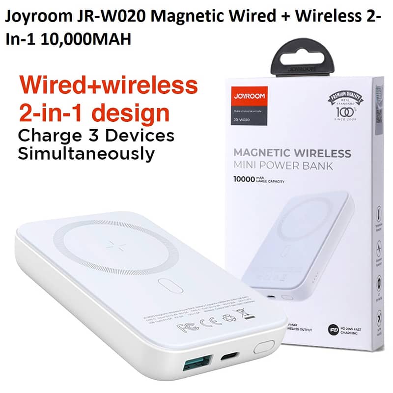 JOYROOM JR-W020 Magnetic Wired + Wireless 2-In-1 10000mah Power Bank 1