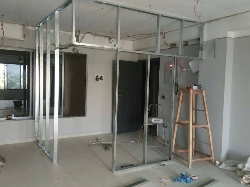 dry wall partition with gypsum sheets 1