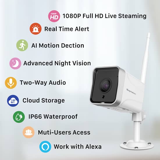 Security Camera Outdoor, Septekon 1080P WiFi Home Surveillance Camera 5