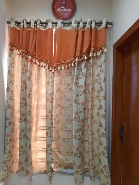 Solid Fabric | Deal of 4 Curtains | Orange + Beige Color | 4