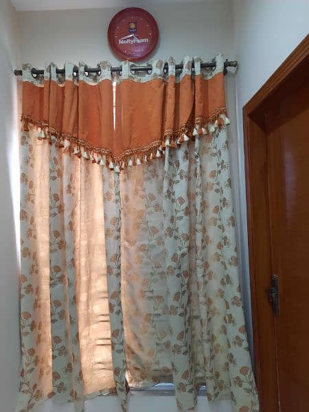 Solid Fabric | Deal of 4 Curtains | Orange + Beige Color | 9