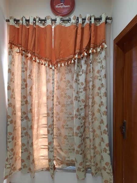 Solid Fabric | Deal of 4 Curtains | Orange + Beige Color | 10