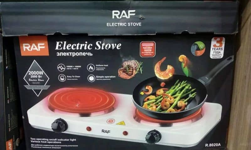 RAF ELECTRIC DOUBLE STOVE HOT BURNER TWO COOKING PLATES POWERFUL HEAT 12