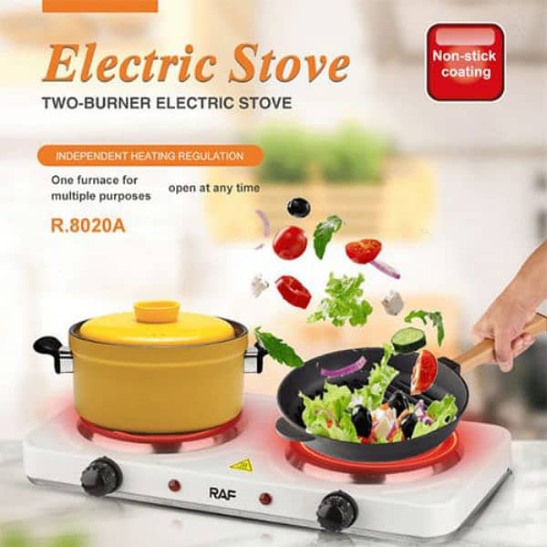 RAF ELECTRIC DOUBLE STOVE HOT BURNER TWO COOKING PLATES POWERFUL HEAT 15