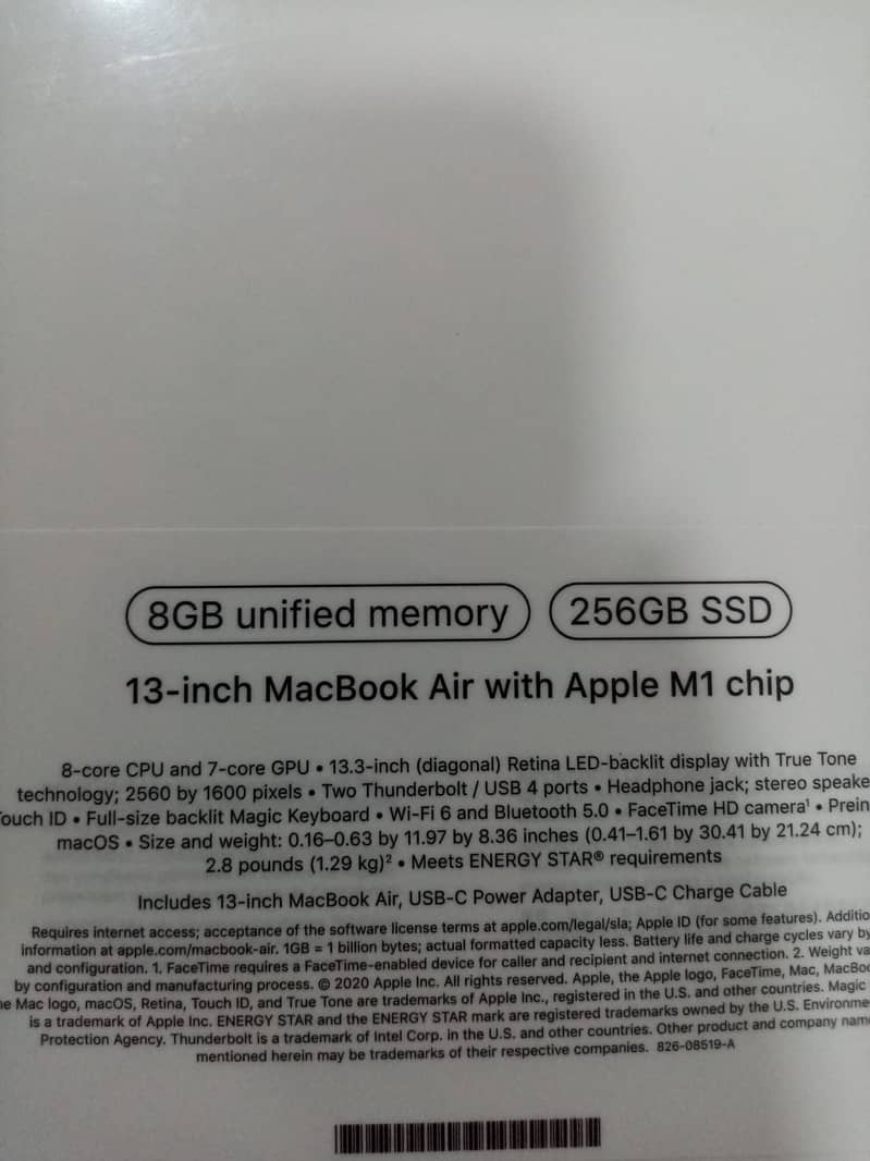 Macbook air 13 inch MGN93LL/A   chip M1 8GB 256SSD 11