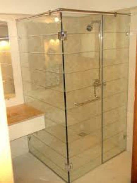 12mm glass & wood partition shower cabin terrace gril stair glass work 4