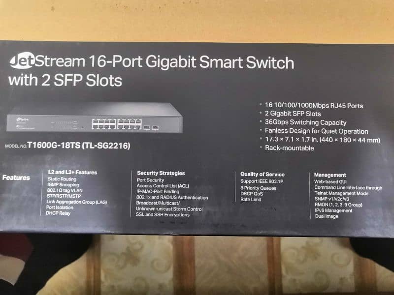 Tp link jetstream Gigabit smart switch 16 port 2 sfp slots TL-SG2216 1