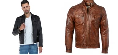 Brown and Black leather jacket for men