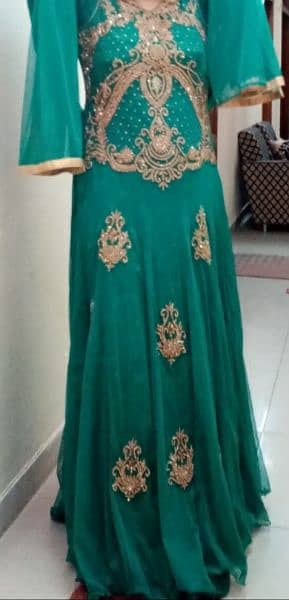 Sea Green Net Maxi with Fully Gold stone work 3