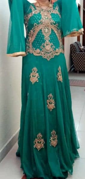 Sea Green Net Maxi with Fully Gold stone work 4