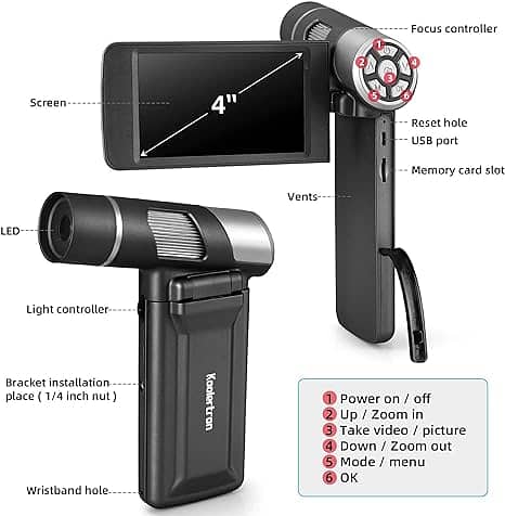 4 inch Handheld Digital Microscope with Stand, 1080P LCD Digital 5