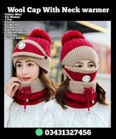 Wool Cap and Neck Warmer with Mask