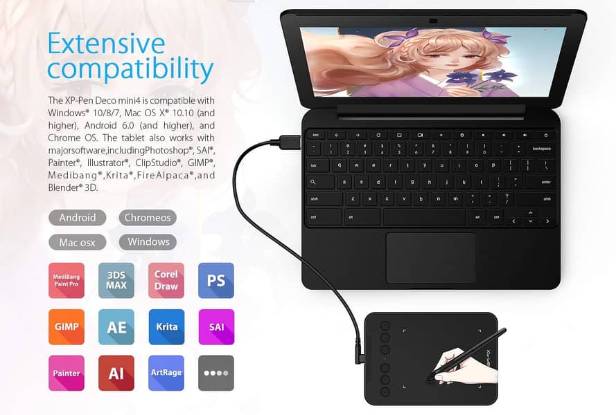 Drawing Tablet XPPen Deco mini4 Graphic Tablet Pen Tablet WACOM 8