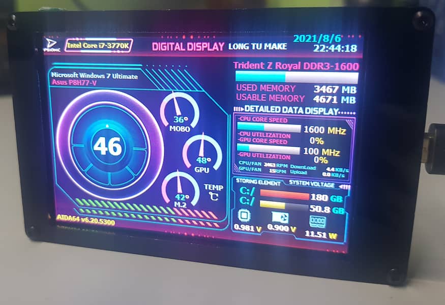 PC performance moniter usage screen 3.5 Inch IPS Aida64 ax206 turing 10