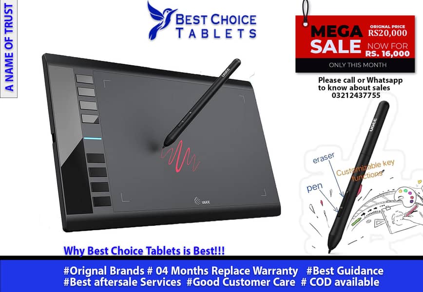 Graphics Drawing Tablet WACOM ,10X6 Inches Digital Drawing  UGEE M708 0