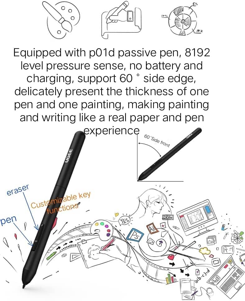 Graphics Drawing Tablet WACOM ,10X6 Inches Digital Drawing  UGEE M708 7