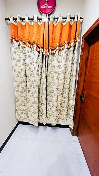 Solid Fabric | Deal of 4 Curtains | Orange + Beige Color | 0