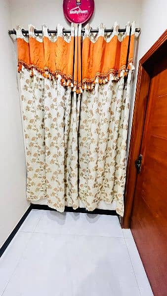 Solid Fabric | Deal of 4 Curtains | Orange + Beige Color | 1