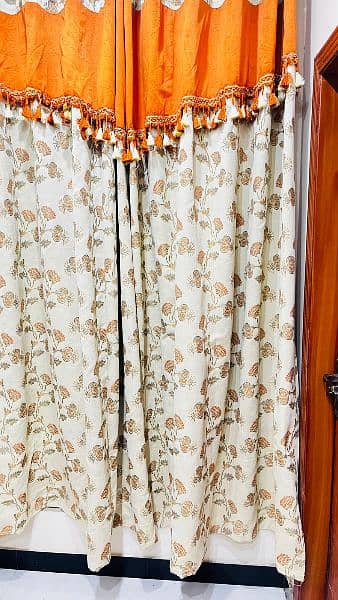 Solid Fabric | Deal of 4 Curtains | Orange + Beige Color | 3