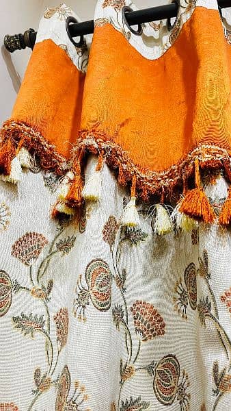 Solid Fabric | Deal of 4 Curtains | Orange + Beige Color | 7