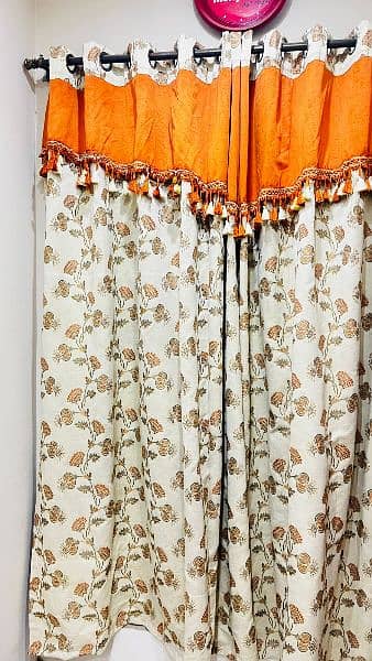 Solid Fabric | Deal of 4 Curtains | Orange + Beige Color | 13