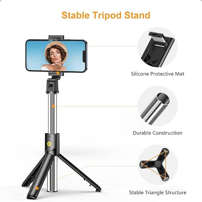 Gritin 3 in 1 Bluetooth Tripod, Extendable and Portable Selfie Stick 1